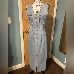 BONGO Light Blue Denim Buttondown Sleeveless Vest Dress